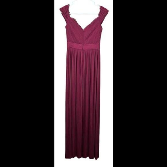 Asos Women's Dress Size 6‎ Burgundy Textured Pleated Lace Long Maxi Evening - Picture 2 of 5